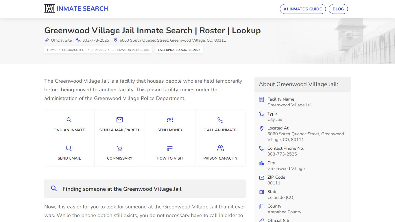 Greenwood Village Jail Inmate Search | Roster | Lookup